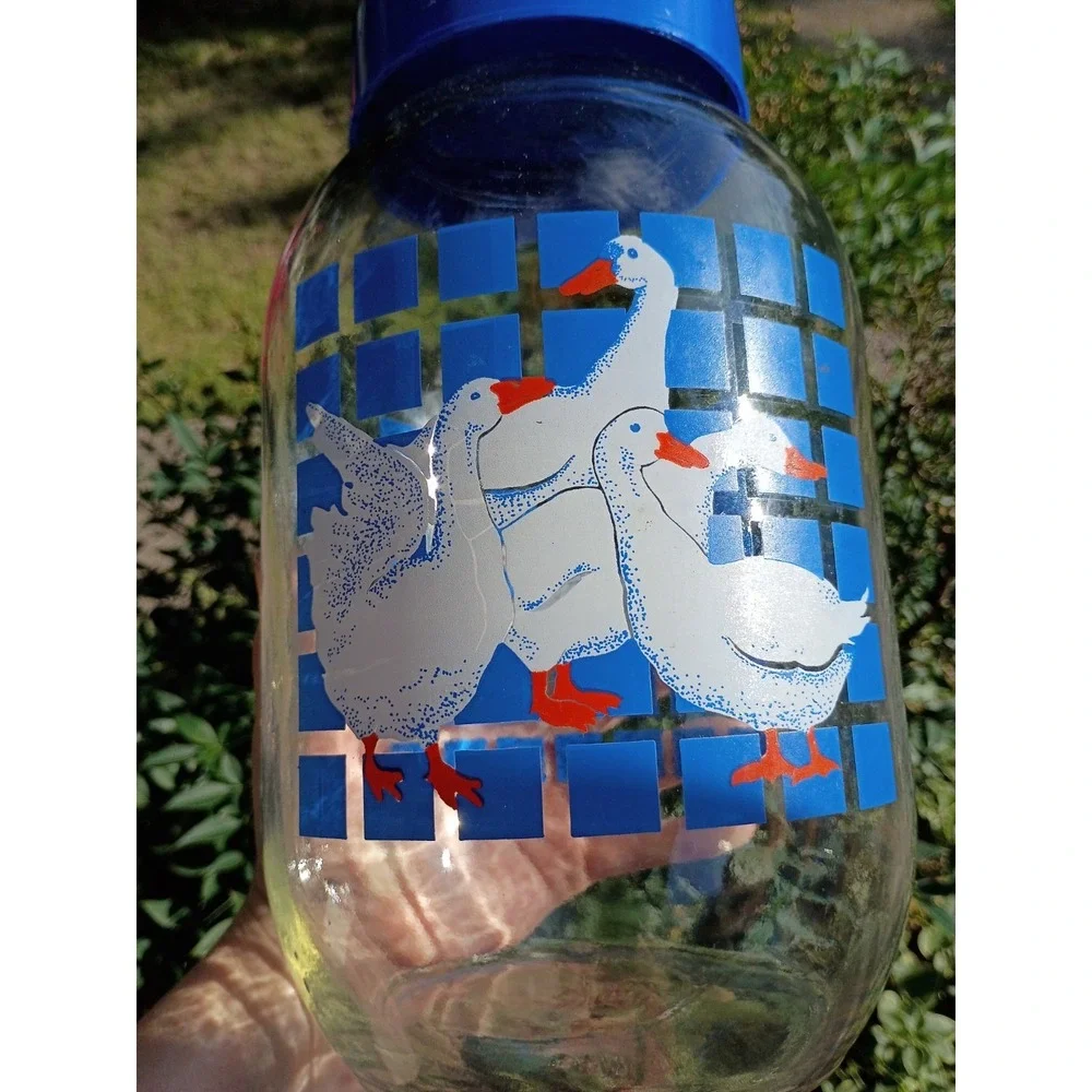 Carlton Glass Canister 3L collector Jar Vintage Geese Goose Duck Blue with Lid